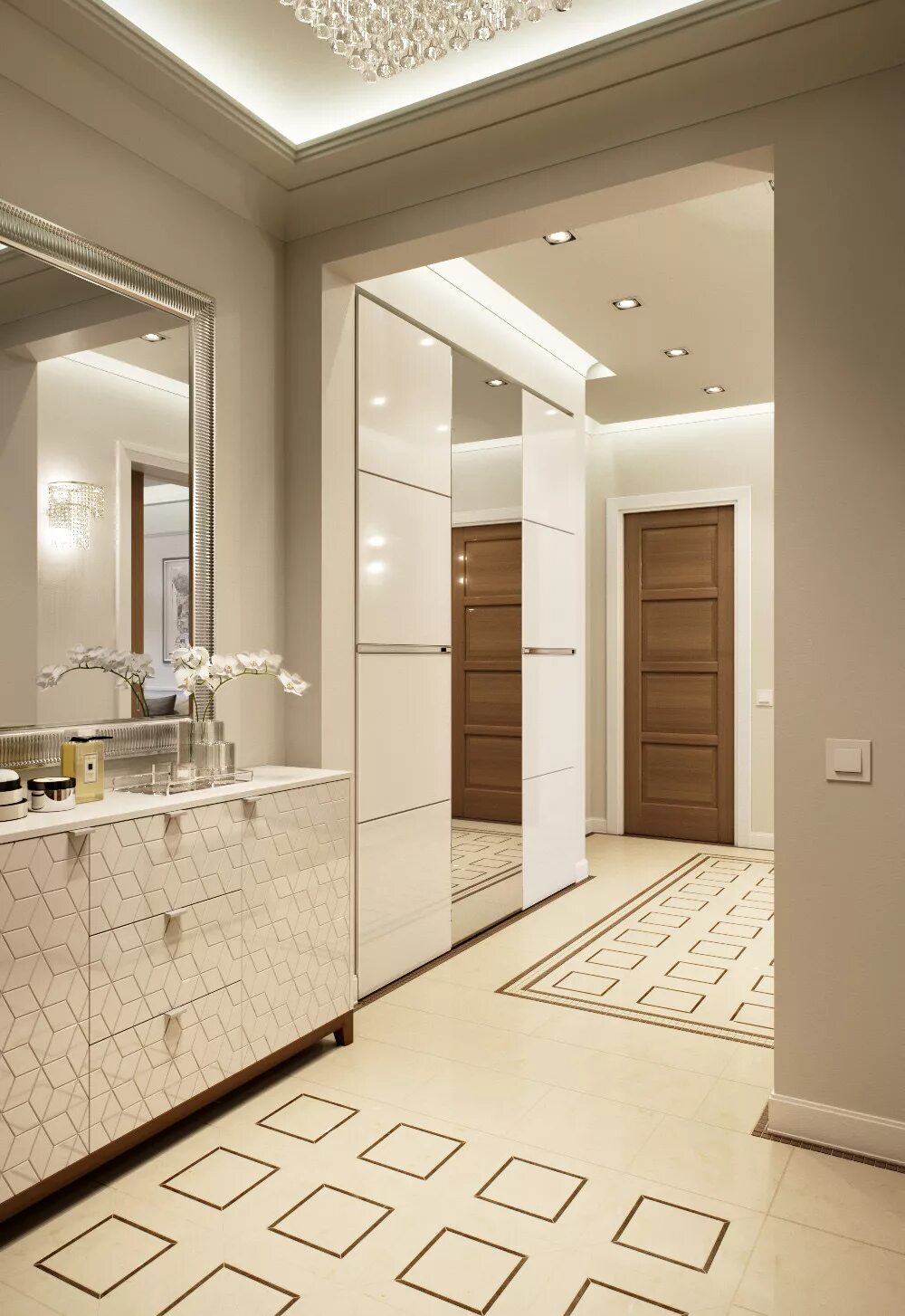 Коридор и кухня в одном стиле. Обои в коридор. Прихожая в лавандовых тонах. Кухня совмещенная с прихожей. Арка на кухню.