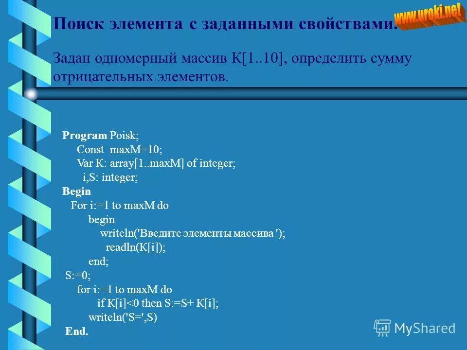 Найдите сумму отрицательных элементов массива