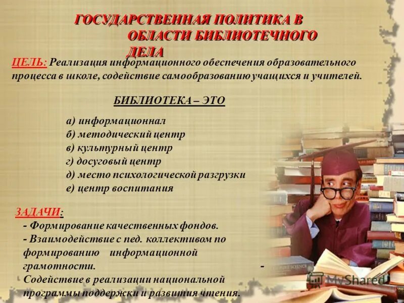 Программа работы библиотекаря. Программа для школьной библиотеки. Планирование работы библиотеки. Профессиональное образование библиотекаря. Презентация про библиотекаря.