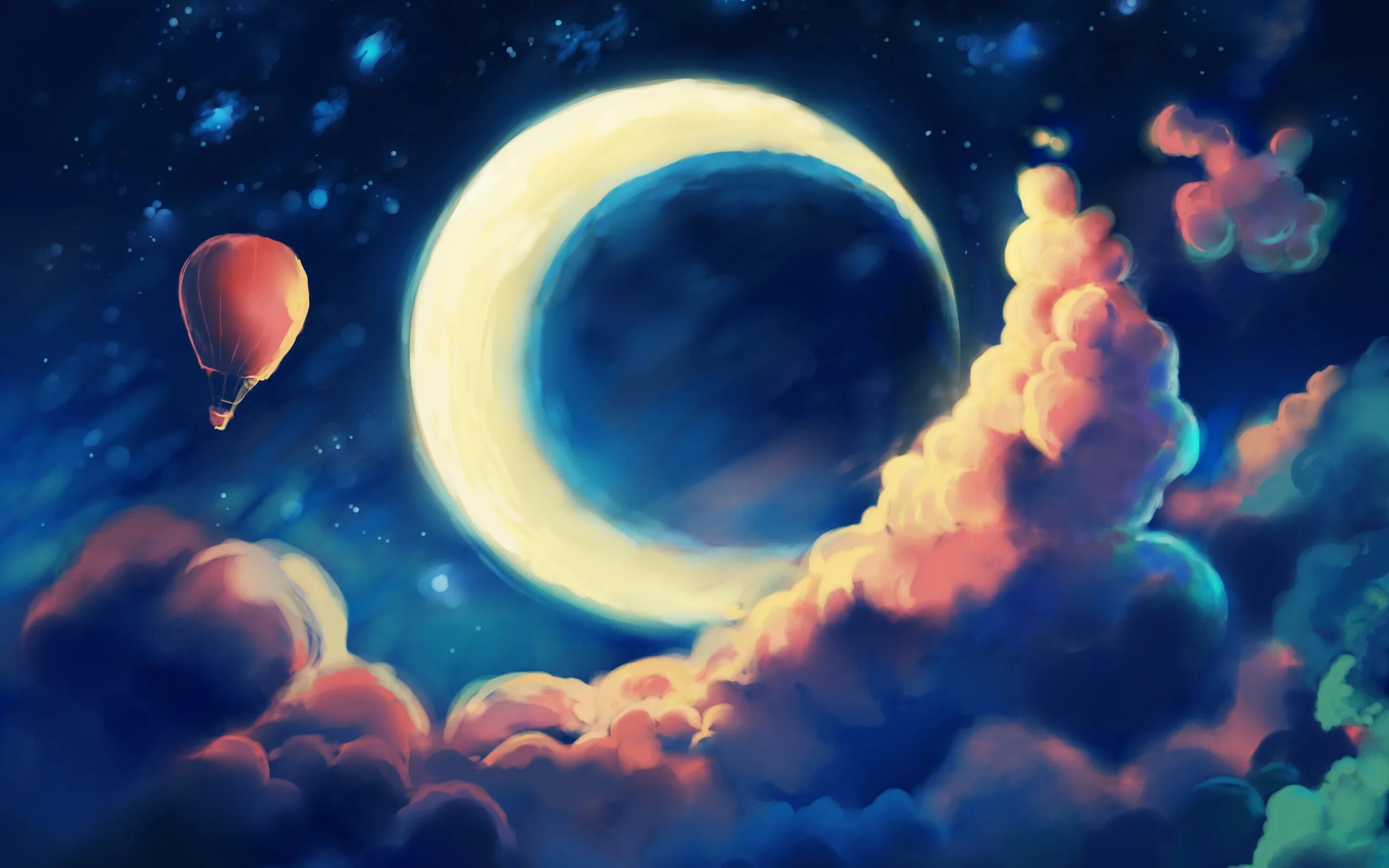 Самый прекрасный месяц. Луна и звезды арт. Сказочное небо. Сказочная Луна. Месяц на небе.