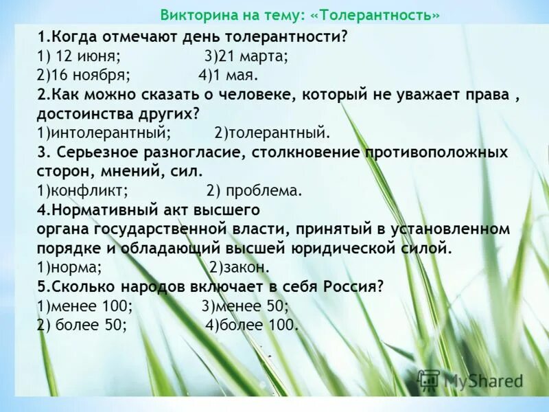 Тест на тему толерантность