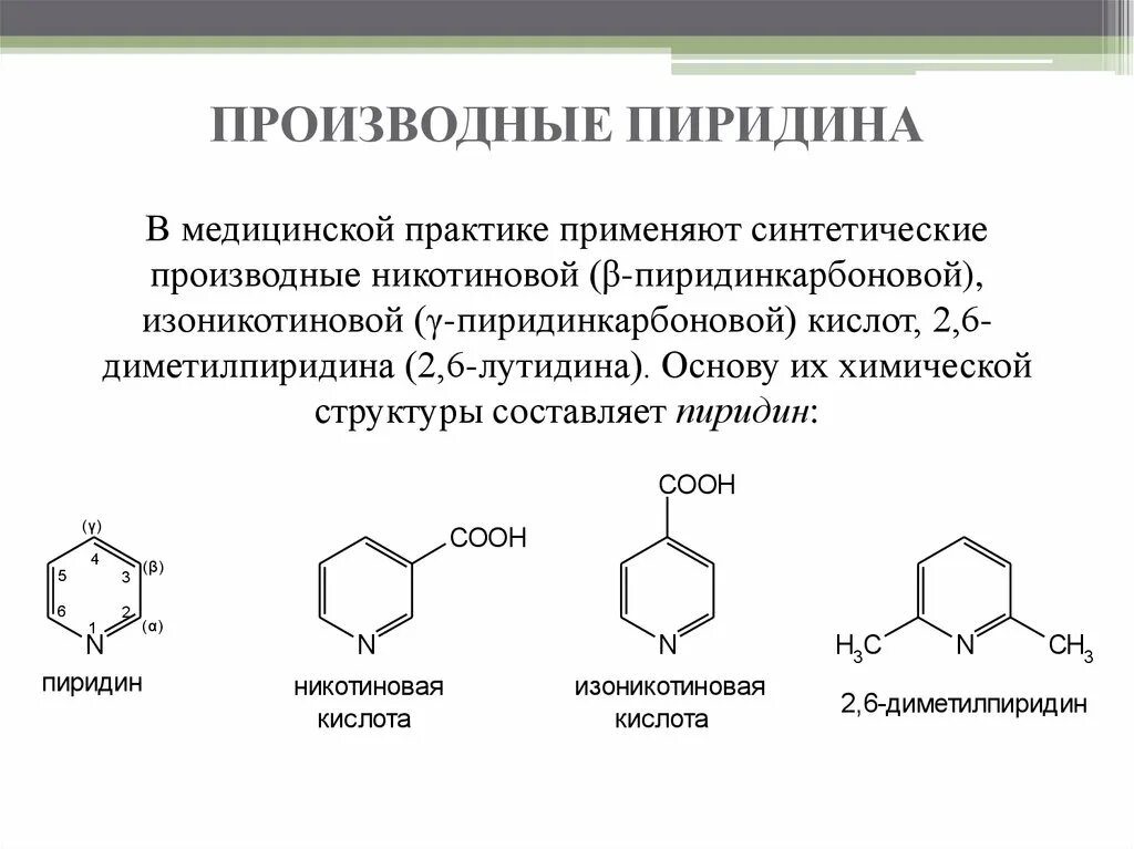 1 2 применяют в качестве. Метильные производные пиридина. Лекарства производные изоникотиновой кислоты. Производные пиридин – 3 – карбоновой (никотиновой) кислоты.. Производные пиридин-3-карбоновой кислоты.