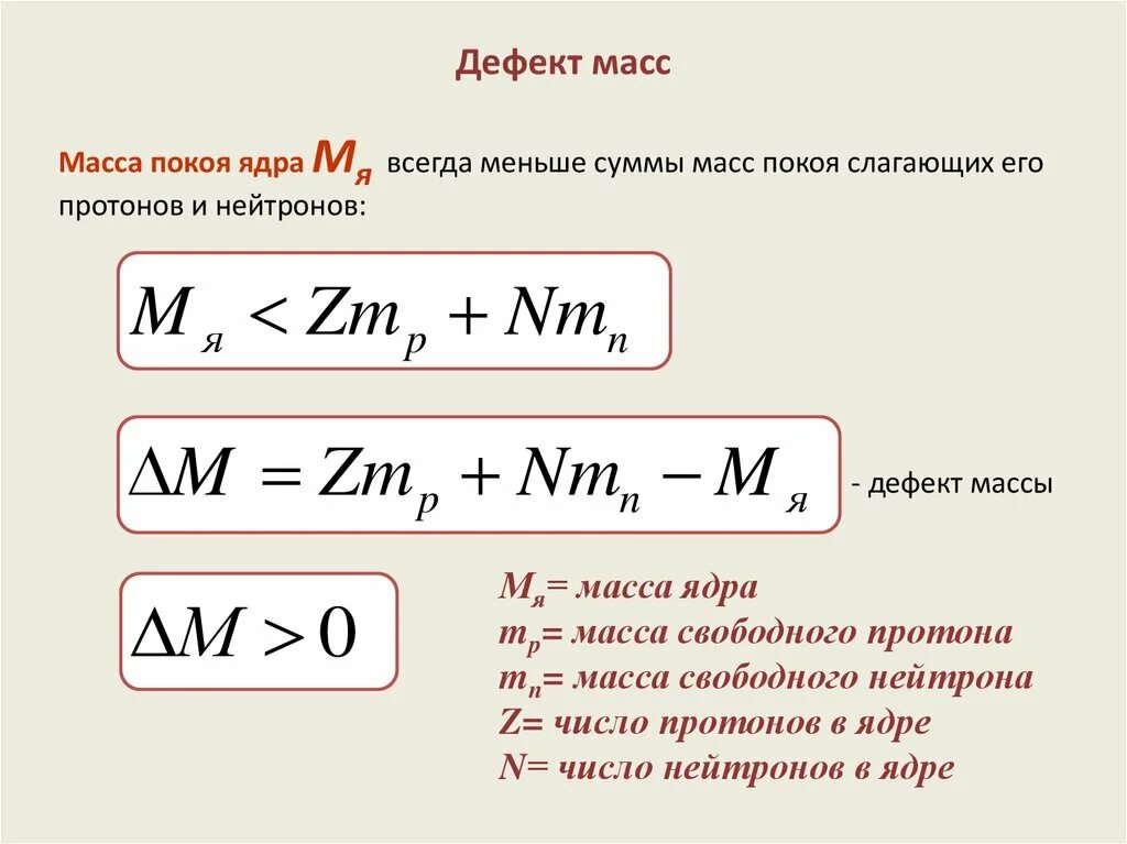 Дефект массы. Дефект массы ядра. Дефект массы нейтрона. Масса покоя ядра.