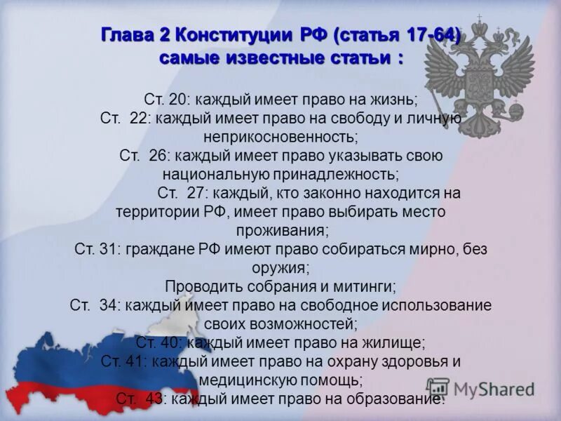 Будет в праве рф ответы. Ст Конституции РФ О правах человека. Глава 2 Конституции РФ. Статьи конститунционногоправа.