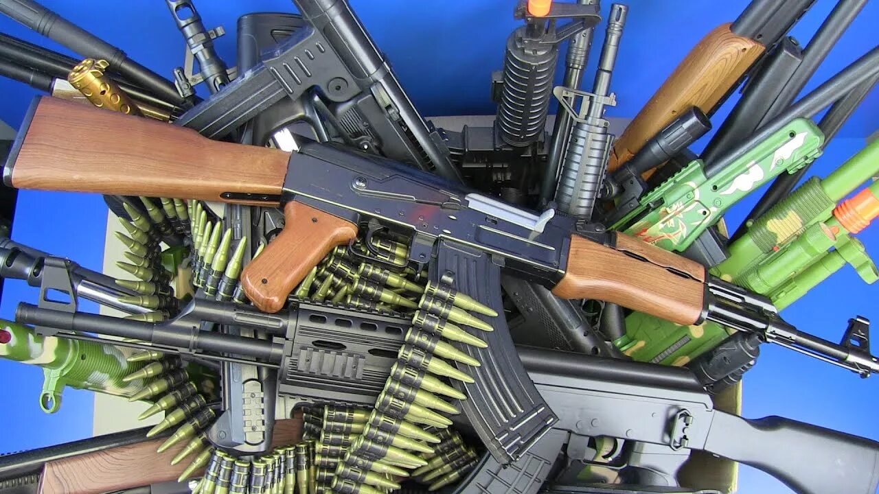 A box of full sharps. Toy gun box. big box of military toys -box full of guns toys ! military gun,trucks, launch rocket,tanks toy. plastic gun. ww2 toy gun.