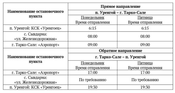 Расписание маршруток уренгой