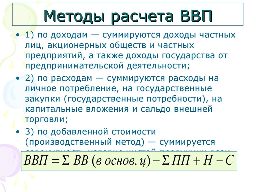 Внутренний продукт организации. Формула подсчета ВВП по доходам. 3 Метода расчета ВВП. ВВП методы расчета ВВП. 3 Способа подсчета ВВП.