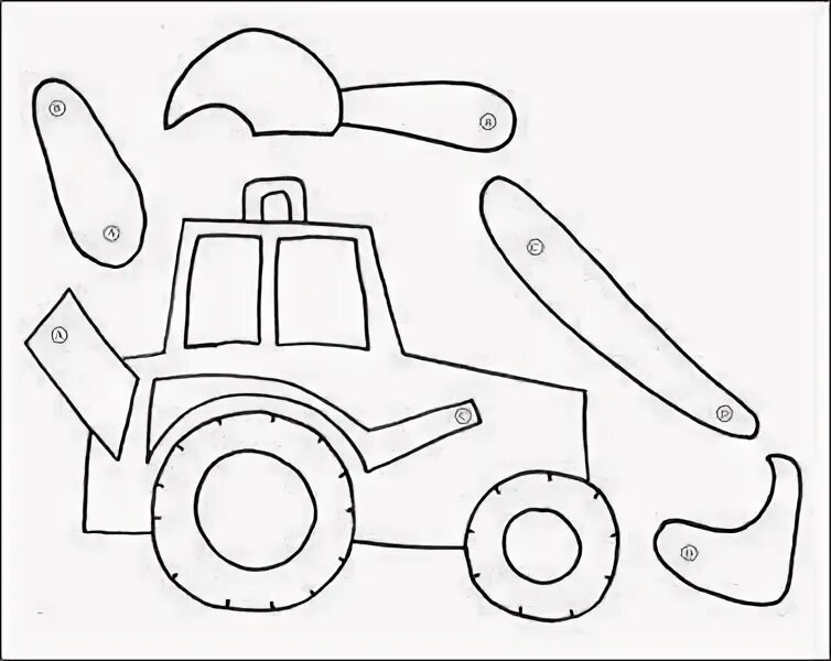 Изготовление по чертежу аппликации бульдозер Bulldozer in cartoon style, color by number, education paper game for the develo