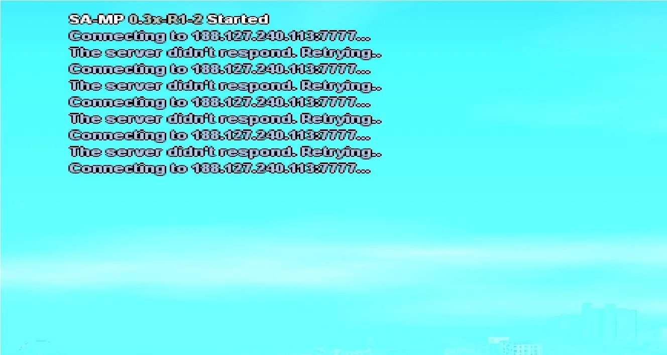 The Server didn't respond. Ошибка the Server didn't respond retrying. Respond SAMP. The Server didn't respond retrying SAMP.