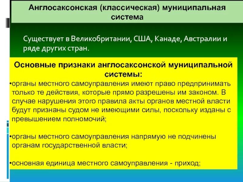 Англосаксонская система местного самоуправления. Англосаксонская система местного самоуправления существует:. Основные черты англосаксонской модели местного самоуправления. Англосаксонское местное самоуправление. Англосаксонская модель местного самоуправления