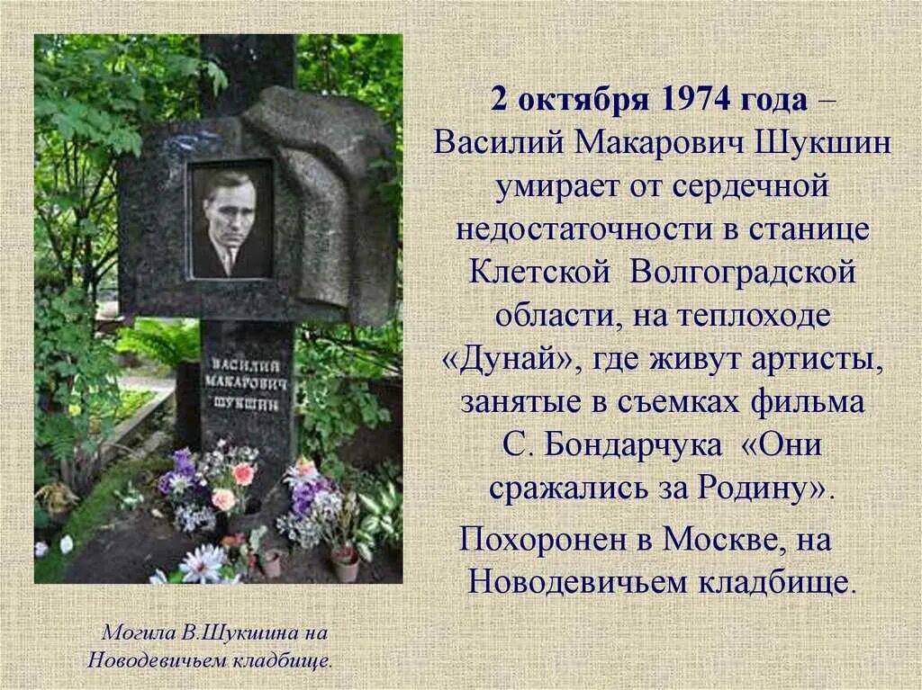 Сколько было лет василию. Могила Шукшина на Новодевичьем кладбище. Могила Василия Шукшина.