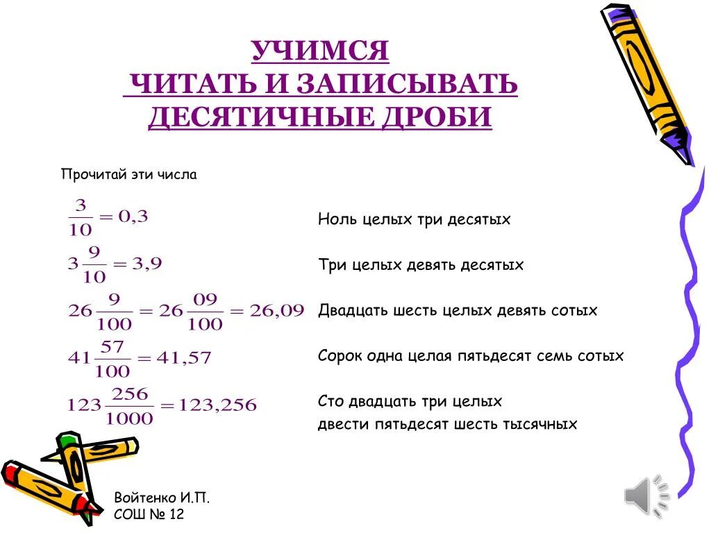 Учимся читать десятичные дроби. Десятичные дроби 5 класс. Как правильно записывать десятичные дроби. Чтение десятичных дробей. Как читать 9 2