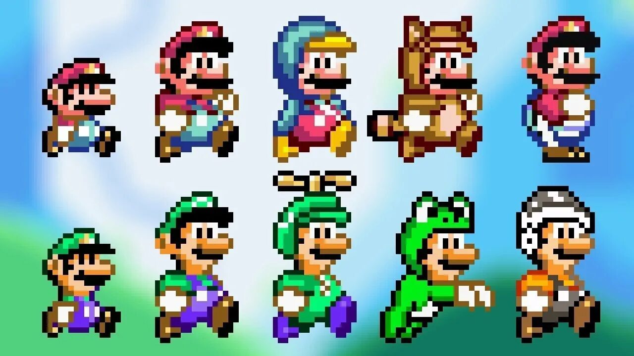 Mario bros sprites. Луиджи спрайт. Luigi Sprites super Mario World. Марио Sprites super Mario World. SMW Sprites.