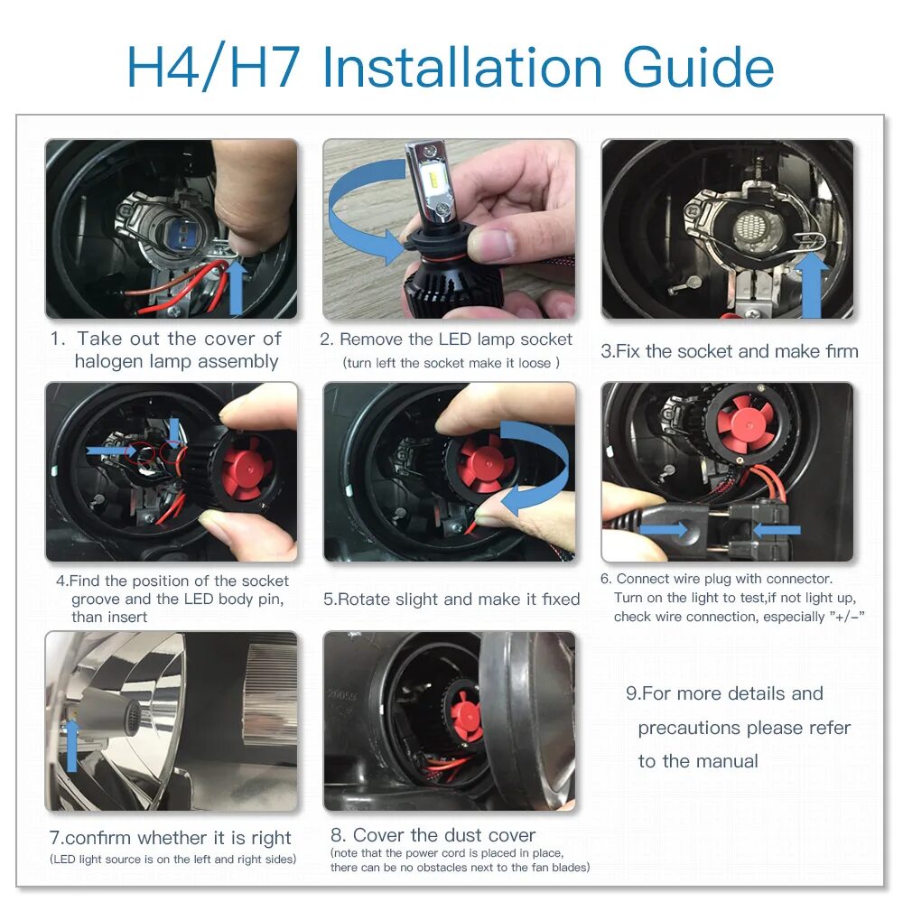 Купить новый 1 комплект 72w 6400lm h4 h/l/h7/h11/9005/9006/h13/9004/9007/d2/d4 c
