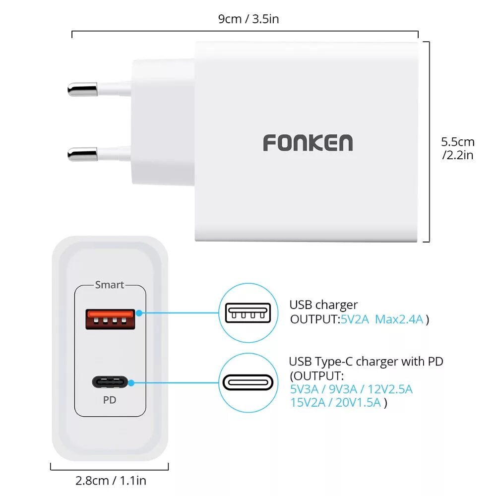 Адаптер USB QC3.0 PD Type-c. Блок для зарядки с двумя тайп си. Блок питания Type c. Автомобильное зарядное устройство 45w 2usb fast Charger.