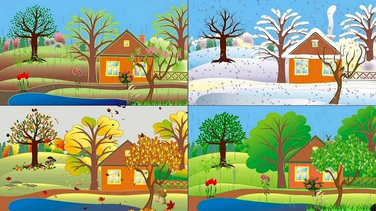 Времена года для детей. Рисунок на тему времена года. Иллюстрации с изображением времен года. 4 seasons of the year