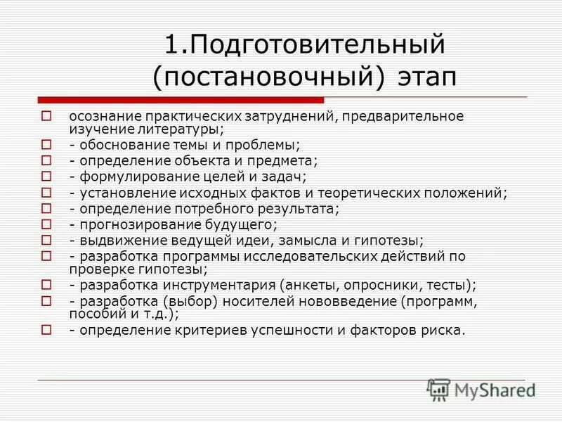 логика исследования включает постановочный этап исследовательский этап