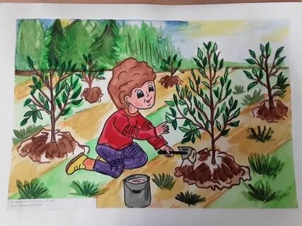 Рисунок лес и человек