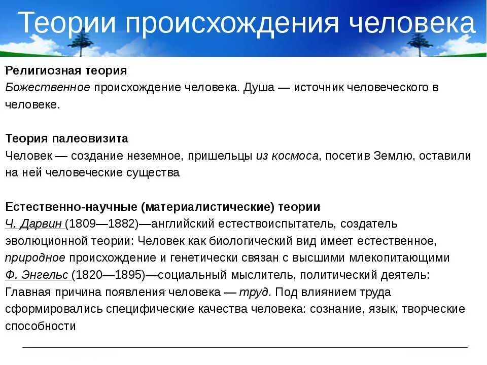 Теории происхождения человека. Теория происхождениячеловнка. Теория происождениячеловека. Гипотезы происхождения человека.