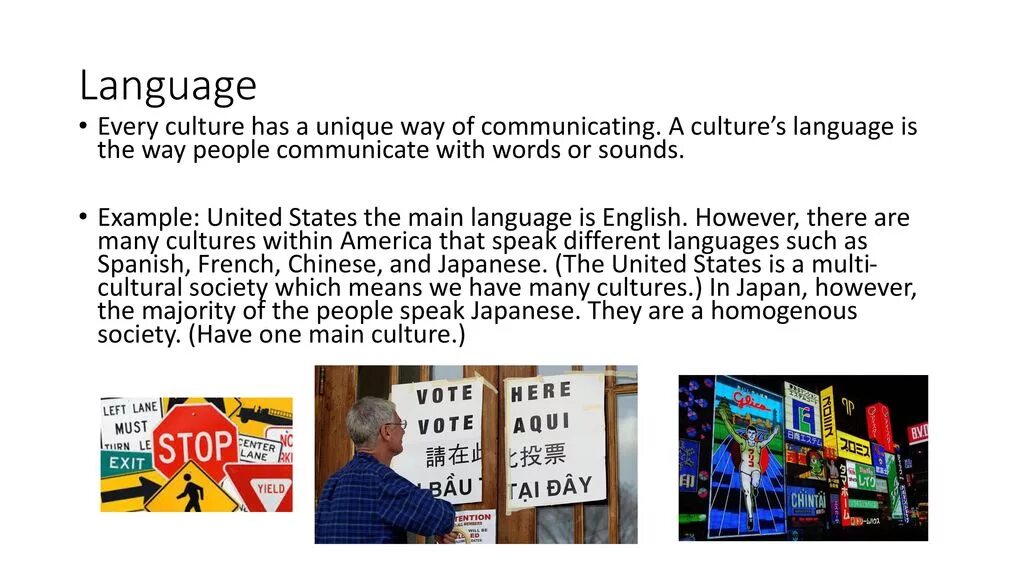 English is the language of communication. Language is a part of culture. language is a tool. language as a part of cultural. interrelations between language and culture..