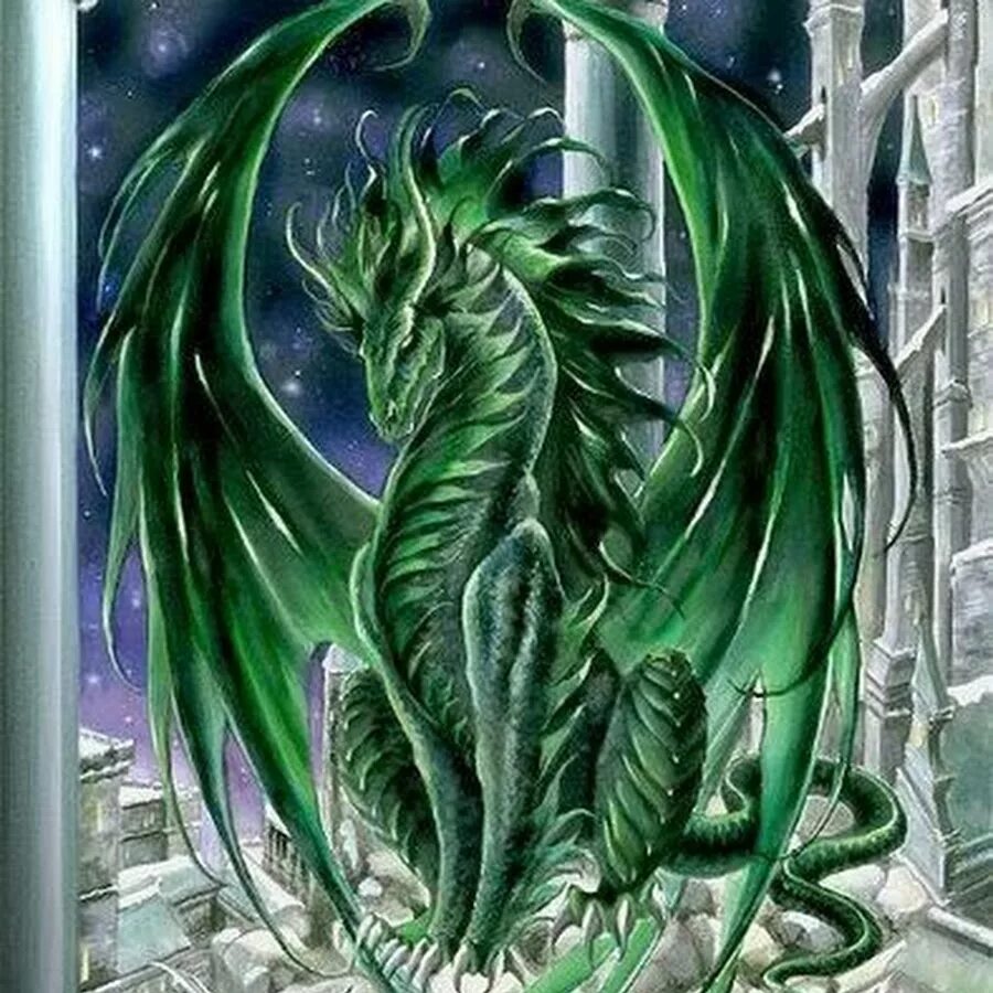 Рисунок зеленого деревянного дракона