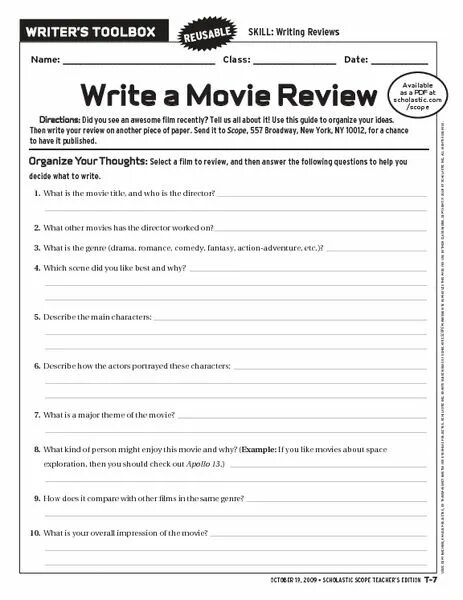 Review worksheet. How to write a book Review example.