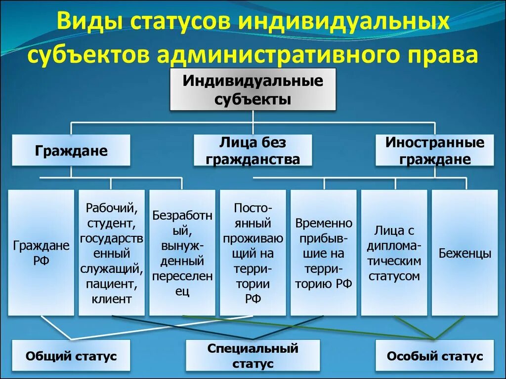 Административно-правовой статус индивидуальных субъектов. Виды индивидуальных субъектов. Виды статусов индивидуального субъектов. Административно-правовой статус гражданина.