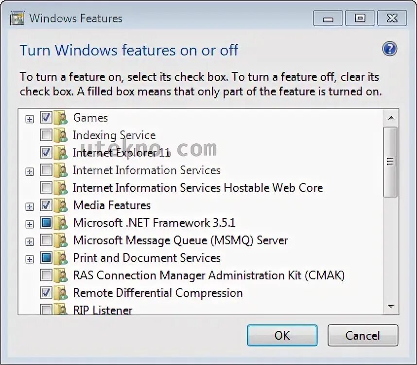 Windows features on demand. Turn windows features on or off.