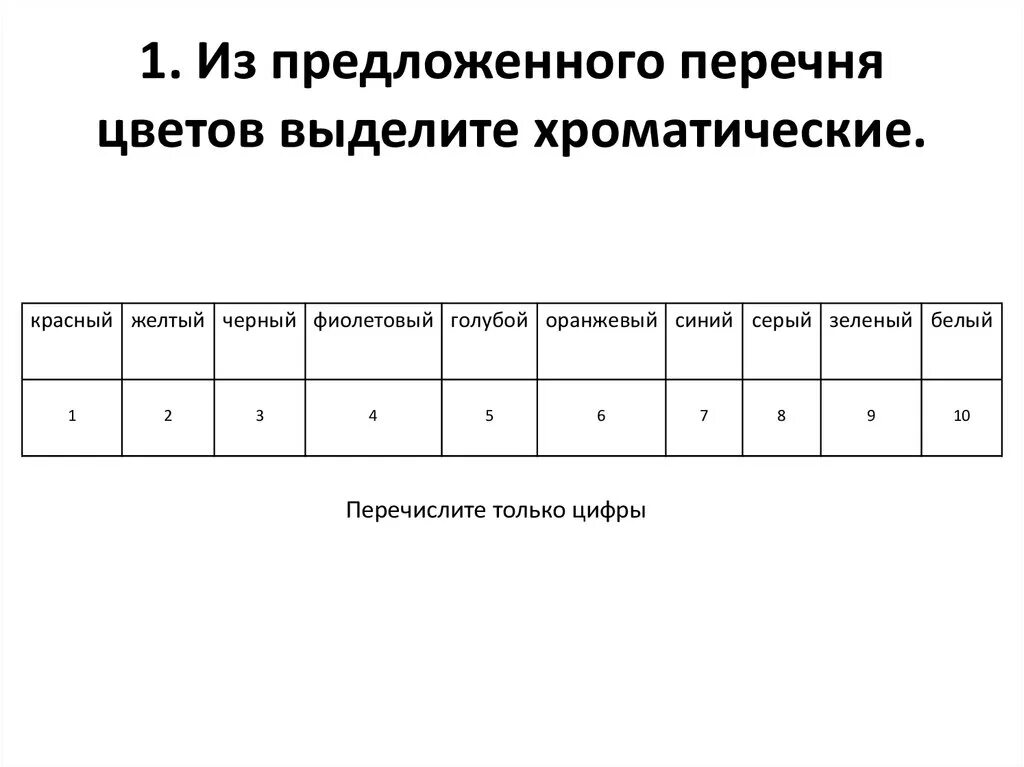 Тест 6 информация. Из предложенного перечня цветов выделите хроматические.