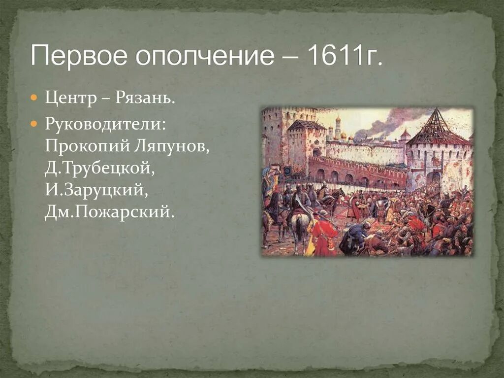 Где было второе ополчение. Первое ополчение 1611 Трубецкой князь. Ополчение Прокопия Ляпунова 1611 год. Первое народное ополчение Ляпунов. Первое оподчение1611.