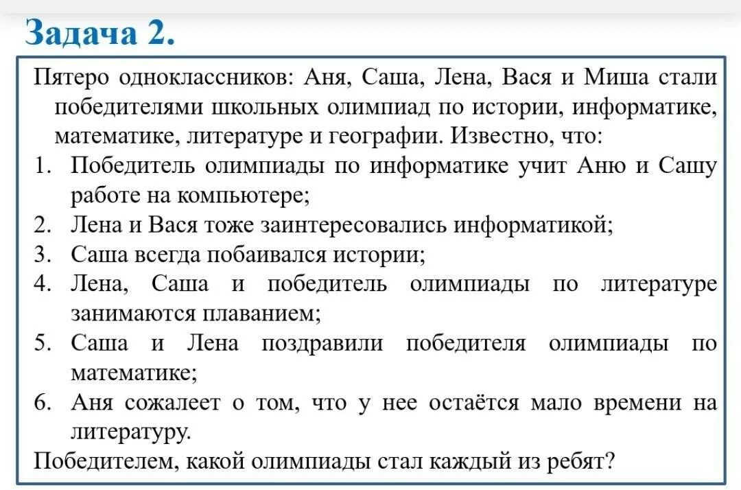 Пятеро одноклассников Аня Саша Лена Вася и Миша. Аня Саша Лена Вася и Миша стали победителями школьных олимпиад. Пятеро одноклассников Аня Саша Лена Вася и Миша стали победителями. Задача пятеро одноклассников.