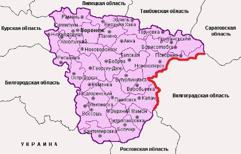 Воронежская область и ее соседи на карте. Воронежская область на карте границы. Воронежская область на карте с кем граничит. Какие области граничат с Воронежской областью на карте.