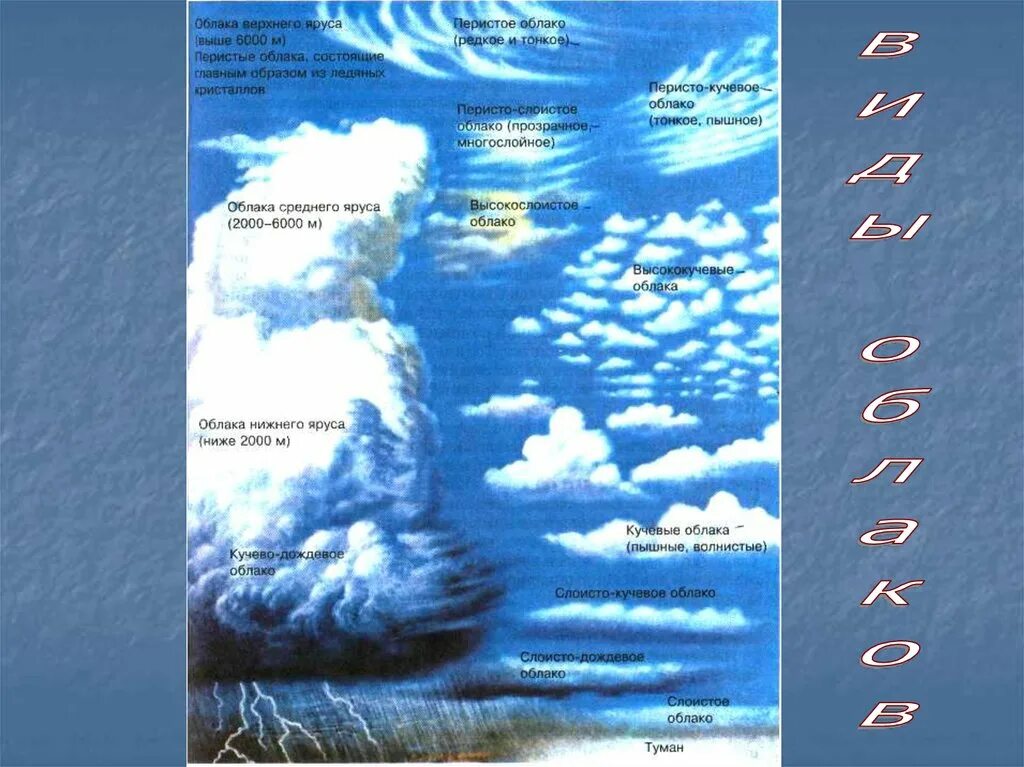 Средняя высота облаков. Виды облаков. Перистые облака рисунок. Основные виды облаков рисунок. Ярусы облаков.
