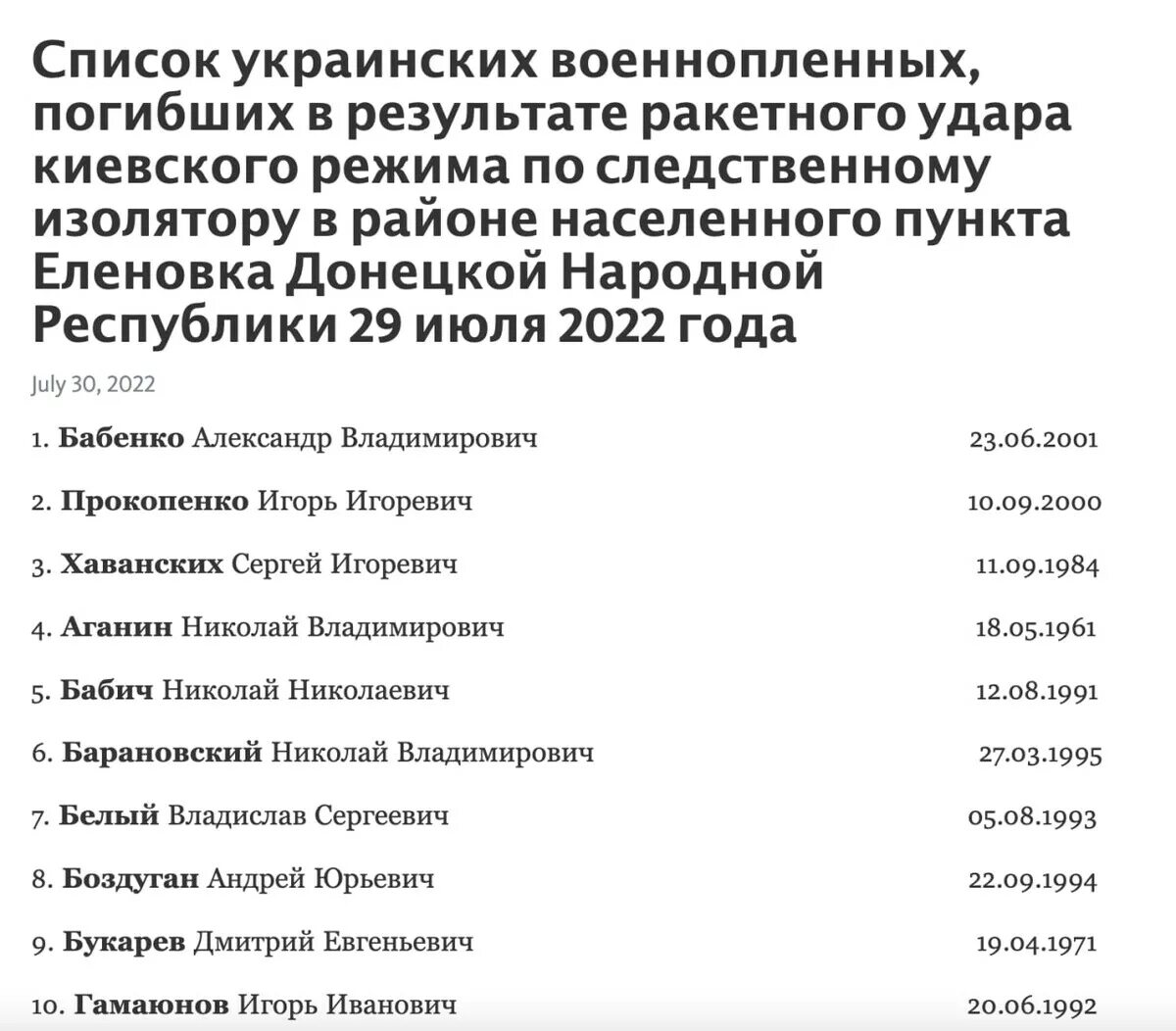 Список погибших на украине февраль 2024