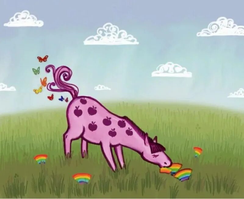единорог ест радугу и какает бабочками. а в моем мире живут только пони они питаются радугой. хортон 2008. розовые пони какают бабочками. в моём мире живут только пони они питаются радугой и какают бабочками.