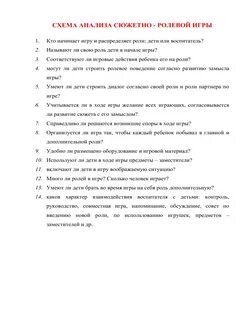 Анализ сюжетно ролевой игры