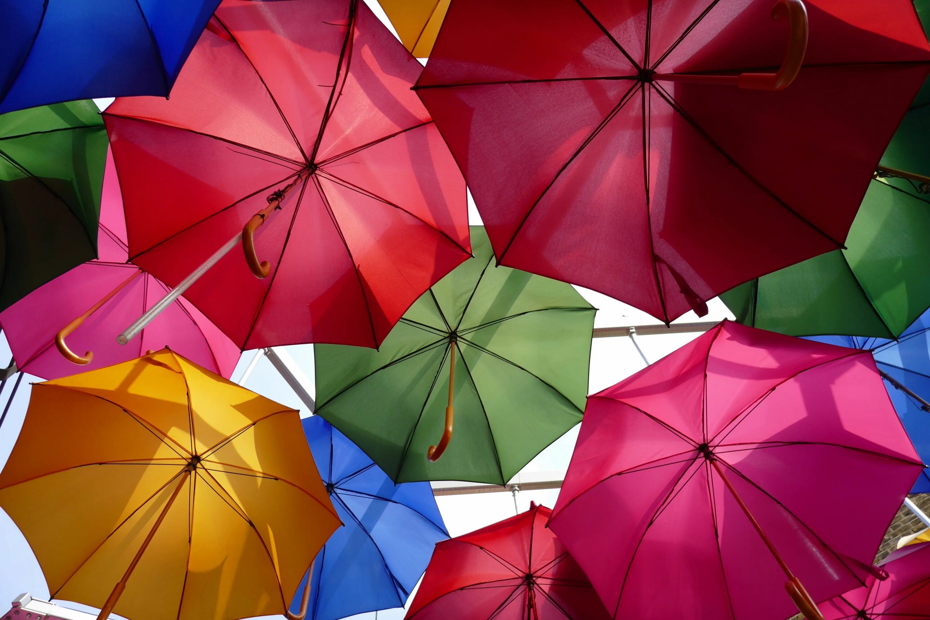 Разноцветные зонтики. Зонтики яркие. Красивые зонтики. Разноцветный зонт. Обои зонтика