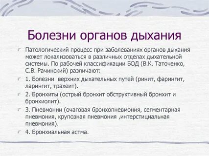 Классификация заболеваний органов дыхания