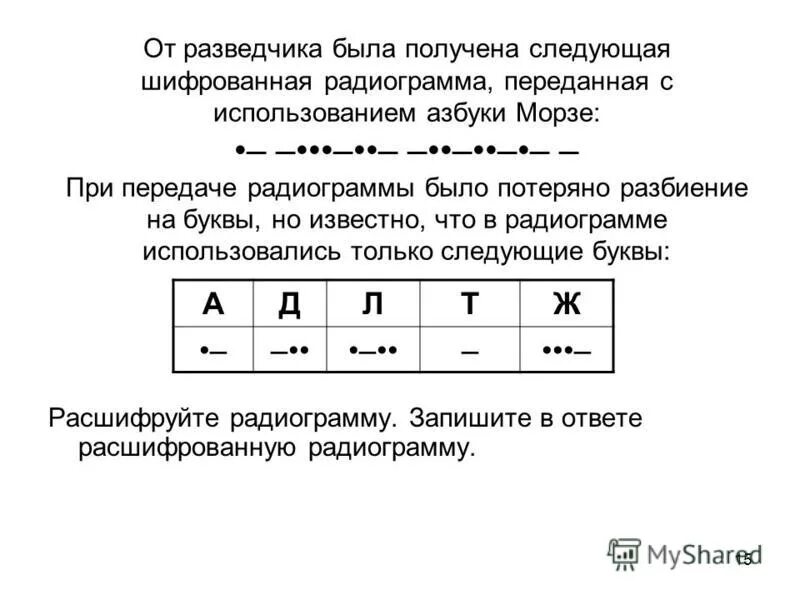 Ч м расшифровка. От разведчика была получена радиограмма. Следующая шифрованная радиограмма переданная с использованием. От разведчика была получена следующая шифрованная радиограмма. От разведчика была получена следующая.