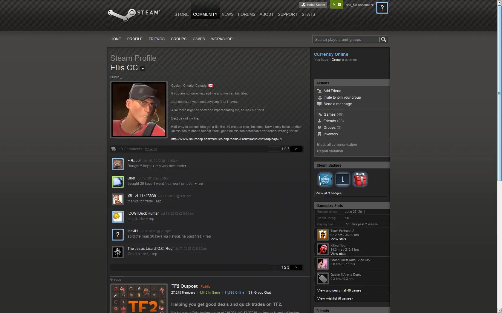 Steam profile