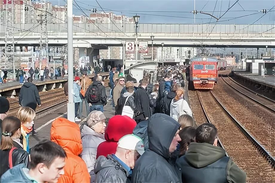 Отмена электричек. Электричка в час пик Одинцово. Транспортный коллапс электричек в Москве 2010. Поезд подходит к перрону.