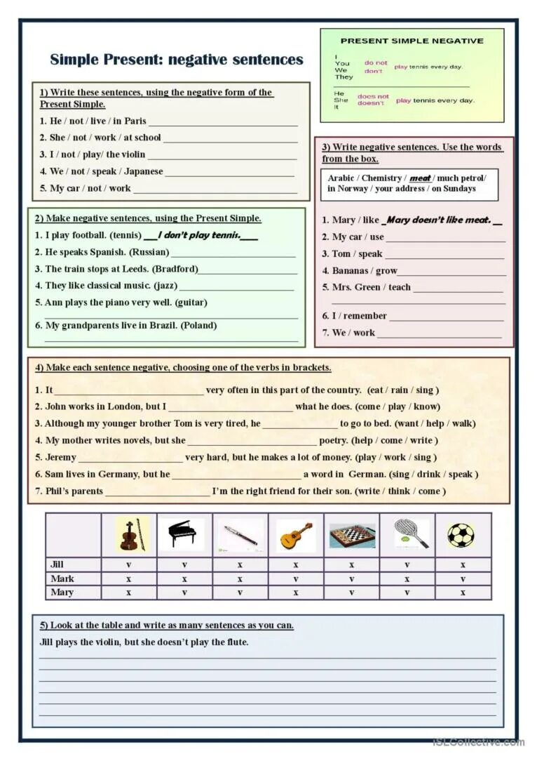 Present simple negative sentences. Present simple negative Worksheets. Present simple negative sentences exercises. Present simple Worksheets.