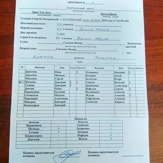 Протокол матча по футболу
