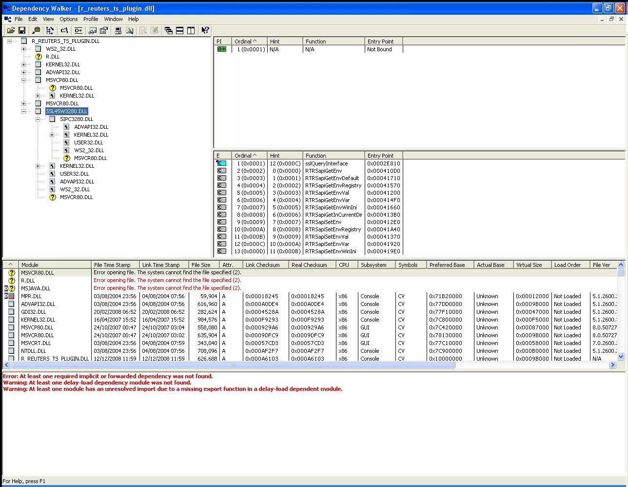 Cannot load dll. Программа dependency Walker. Depends.exe. Dependency missing exception перевод.