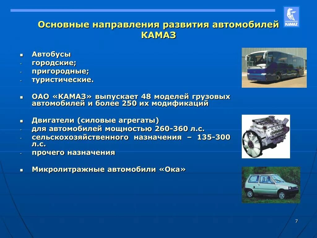 История развития КАМАЗА. Тенденции развития автомобилей. Перспективные направления развития конструкции автомобиля.. Презентация на тему Эволюция двигателя.