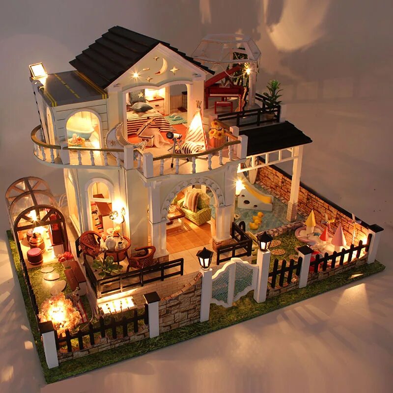 Дом в миниатюре. Румбокс &quot;вилла с бассейном&quot; 13849. dollhouse miniature кукольный домик. румбокс diy house вилла. мини хаус румбокс вилла с бассейном.