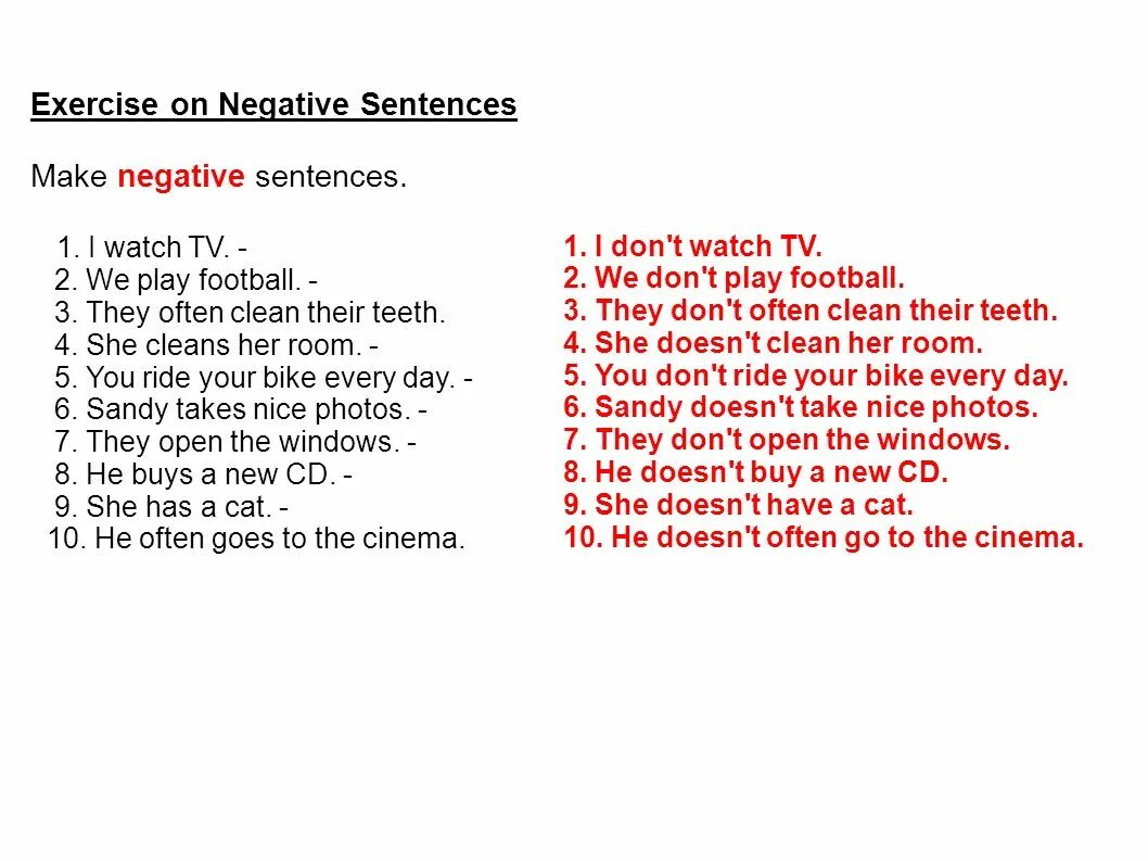 Make the sentences negative. To be negative sentences. Shep negative sentence. Presenr simple sentence. Writing write affirmative and negative sentences