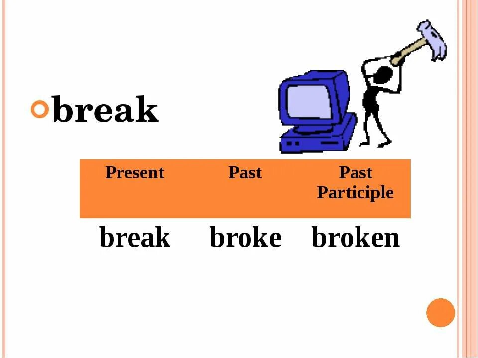 Break broke broken. Break broke. Broke broken.