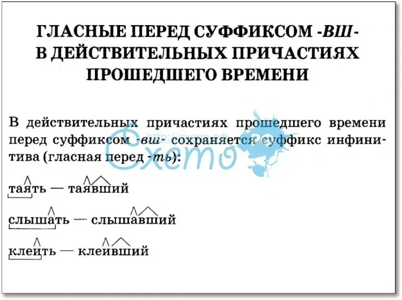 Слова с суффиксом вш причастие. Гласные в причастиях прошедшего времени. Правописание гласных перед суффиксом ВШ. Гласные в суффиксах действительных причастий прошедшего времени. Гласные в суффиксах действительных причастий прошедшего.