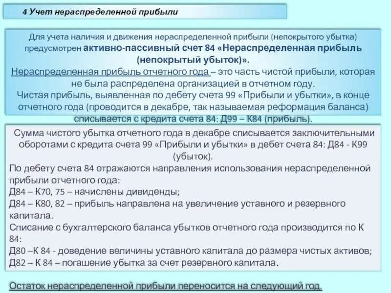 Учет движения нераспределенной прибыли (непокрытого убытка). Учет нераспределенной прибыли (непокрытого убытка) проводки. Проводки по нераспределенной прибыли. Порядок учета нераспределенной прибыли.